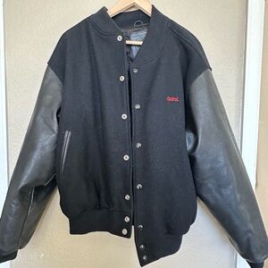 Black Varsity Jacket with Leather Sleeves